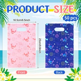 Czlotyh 50 PCS Cartoon Themed Party Favor Bags Plastic Birthday Goodie Bags Blue Pink Candy Bags for Holiday Birthday Party Gift Giving Decorations