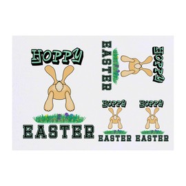 4 x 'Hoppy Easter' Temporary Tattoos - Water Resistant, Skin-Safe, Non-Toxic Transfers, Mixed Sizes (TO00068934)