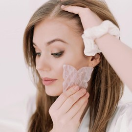 Crystallove Gua Sha Stone with Aventurine - Jade Massage Roller - Butterfly - Guasha Board - Face Massage for Face, Eyes, Eye Swelling Skin Tightening of Face - Face Massager