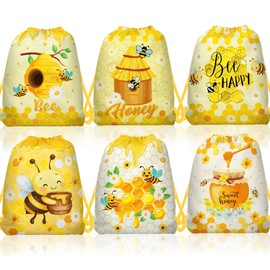 12 Pcs Bee Drawstring Bag Set, Honey-Print Non-Woven Backpacks & Storage Bags, Ideal for Travel, Fitness, and Daily Use, 3 Designs