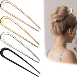 4Pcs Metal U-Shaped Hair Pins for Buns, Chignon Hair Sticks with Turtle Shell Pattern (Rose Gold/Gold/Silver/Black), Zinc Alloy Hair Forks