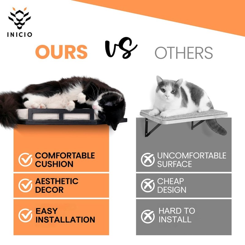 INICIO Cat Wall Shelves - Modern and Durable 3 Step