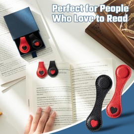 2Pcs Magnetic Leather Bookmarks with Gift Box, Magnetic Pen Holder Book Marks Clip Gift for Book Lover Readers Men Women Teachers Students, Heart Bookmarks