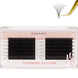 KIARA SKY LASH Premium Cashmere Easy Fan Lash Extensions | Soft Semi-matte natural finish | Fans like Butter | For Professional Eyelash Extensions Use Only | Black, (CC-0.07-12MM)
