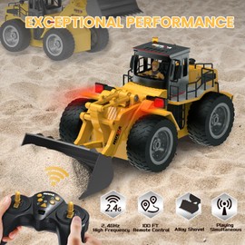 HZQ RC Bulldozer Toy Remote Control Bulldozer RC Construction Vehicles for Boys 1:18 Remote Control Tractor with Alloy Shovel Off-Road 4WD Light and Sounds RC Truck for Christmas Adults Gift Kids