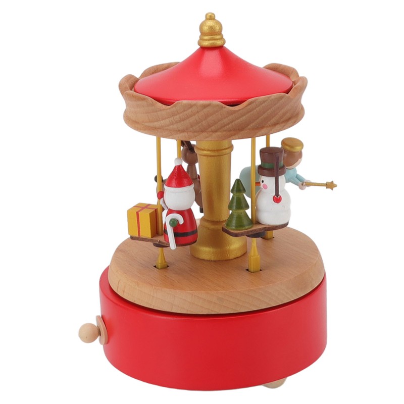 Christmas Music Box Wood Carousel Delicate Clockwork Musical Box Decoration