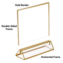 Boxalls Gold Border Acrylic Sign Holder, 5x7 inch Horizontal Acrylic Picture Frames Clear Double Sided Holder for Restaurant, Wedding Table Menu Recipe Cards Photo Display 6 Pack