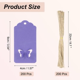 sourcing map 200Pcs Kraft Paper Gift Tags with String, 3.5 x 1.6 Inch Blank Hanging Labels Wave Shape Paper Labels Purple Gift Tags for Price Tags, Christmas, DIY Crafts