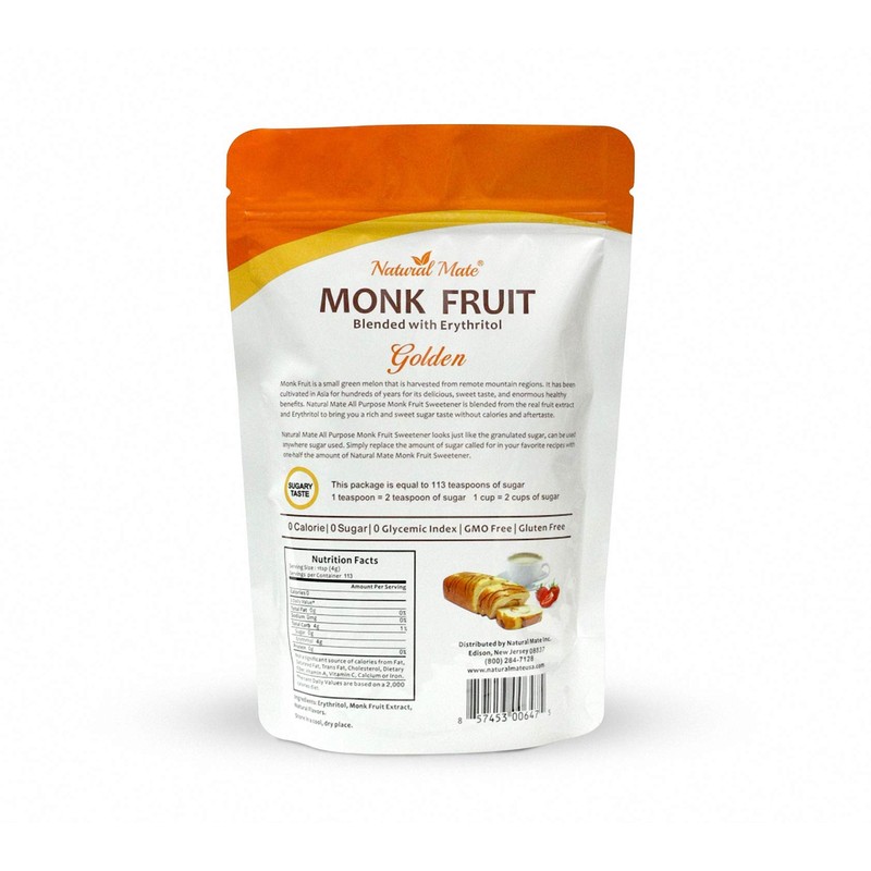 Natural Mate Monkfruit Sweetener with Erythritol – Golden (16oz/1Lb, 5Pack)