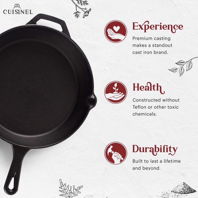 Cast Iron Skillet + Grill Press + Scraper Set -