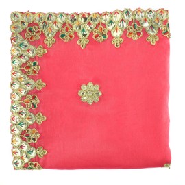 Decorative Mat Aasan Cloth Chunari Puja Chunar Silk Cloth Chunari Aasan Mat for Indian Traditional Cultural Festival Decoration Decor Statue Frame Idol Temple(Size:- 19 Inche x 19 Inche)(Pink)