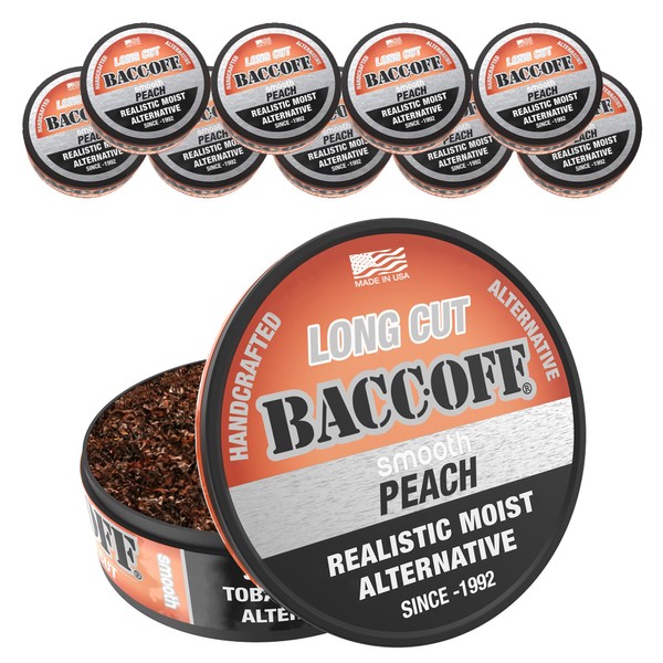 10 Cans, BaccOff, Smooth Peach Long Cut, Sweet Tea Base