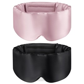 Loouforial Silk Eye Mask for Sleeping 2 Pack, 100% Natural Silk Sleep Masks for Women Men, Soft Pressureless Cooling Blackout Satin Eye Mask Fits All Heads with Adjustable Strap for Home & Travel