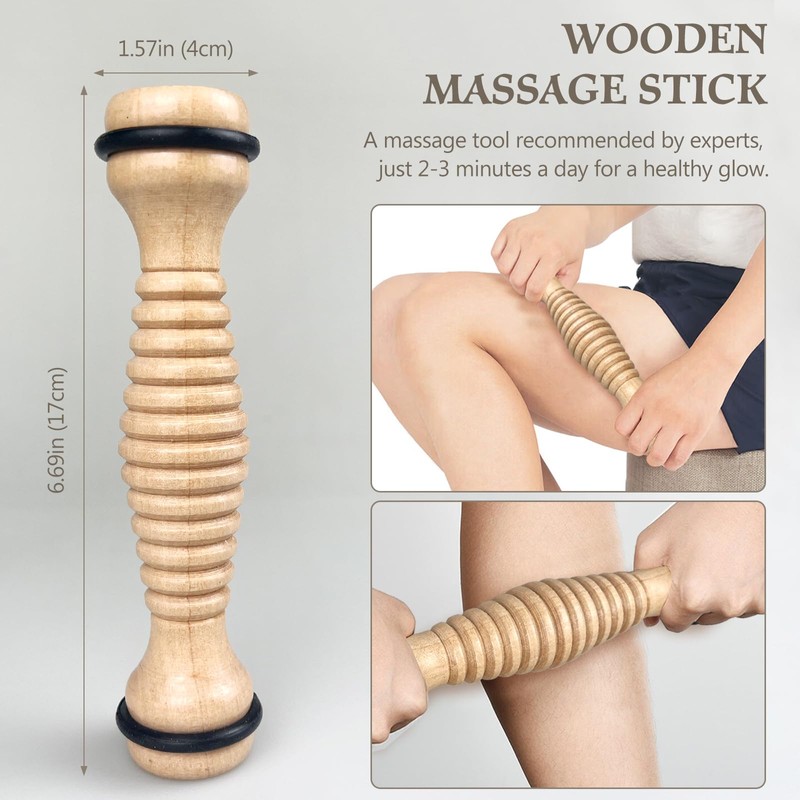 Jaasuee Wooden Foot Roller, Multi-Use Massager for Plantar Fasciitis Relief,