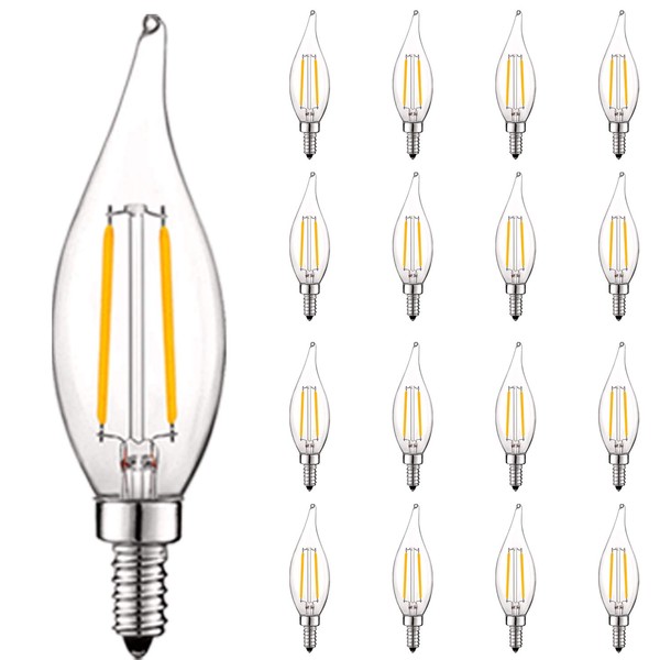 Luxrite 4W Vintage Candelabra LED Bulbs Dimmable, 400 Lumens, 3000K Soft White, LED Chandelier Light Bulbs 40W Equivalent, Flame Clear Glass, Filament LED Candle Bulb, UL Listed, E12 Base (16 Pack)