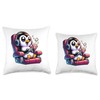 Gamer Penguin Popcorn Gaming Chair Headphones Games Player Throw Pillow