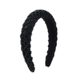 SLTXLNXH Light Luxury Rhinestone Pearl Headband Sponge Headband Diamond Wide Brim Face Washing and Hair Pressing Headdress Accessories for Girls (Grid black Pearl)