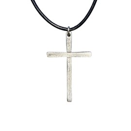 Silver Thin Simple Cross Necklace - Catholic Men Jewelry, Women Religious Gifts, Faith and Believes, Mens Crosses, Father Day, Baptism Ceremony, Christian Accessories (Silver)