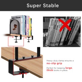WOMACO Book Ends for Heavy Books, Heavy Duty Bookend for Shelves, Super Steady Clamp-On Non-Skid Metal Book Shelves Holders Stoppers for CDs, Vinyl Records (Black, 1 Pair)