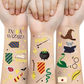 150Pcs Wizard Temporary Tattoos Stickers Wizardry Gold Foil Tattoos Party Favors Decoration Supplies for Gifts Prizes Rewards Goodie Bag Fillers