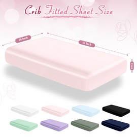Entisn Satin Crib Sheets 2 Pack, 28 x 52 x 8 Inch Soft Fitted Crib Mattress Sheets for Baby Girls, Baby Pink and Light Purple Nursery Bedding Protect for Skin and Hair