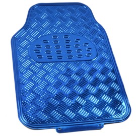 BDK 4-Piece All-Weather Universal Fit Front & Rear Floor Mats for Cars Trucks SUVs Vans, All-Weather Easy-to-Clean Diamond Metal Pattern Durable Heavy Duty Non-Slip Protection - Metallic Blue