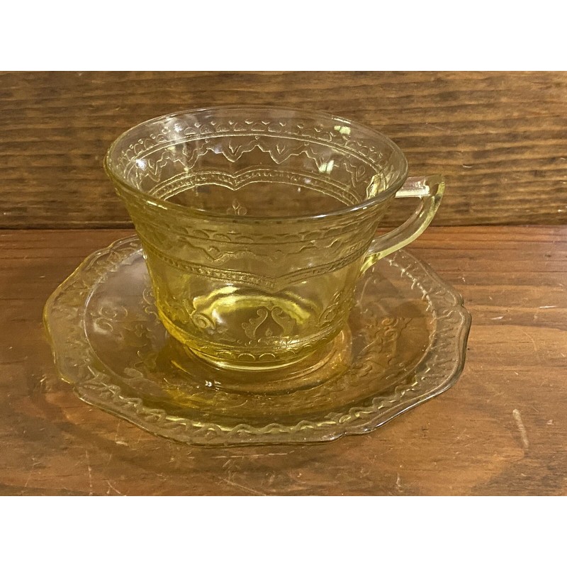 Federal Glass Patrician Spoke Amber Depression Glass Cup and Saucer