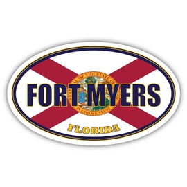 Fort Myers City Florida State Flag | FL Flag Lee County Oval State Colors Bumper Sticker Car Decal 3x5 inches