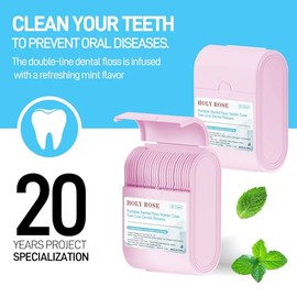 Holy rose Palillos de hilo dental Holy Rose Pink, 2 estuches de viaje para hilo dental con hilo dental de doble línea, 104 unidades, sabor a menta, pa