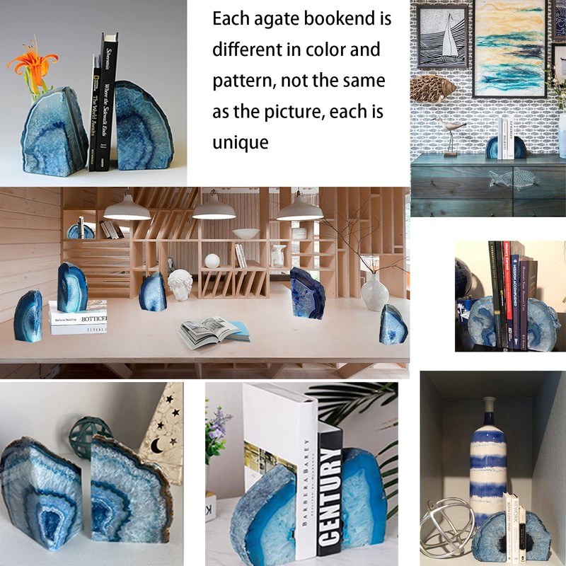 JIC Gem Dyed Blue Agate Bookends 2 to 3 Lbs