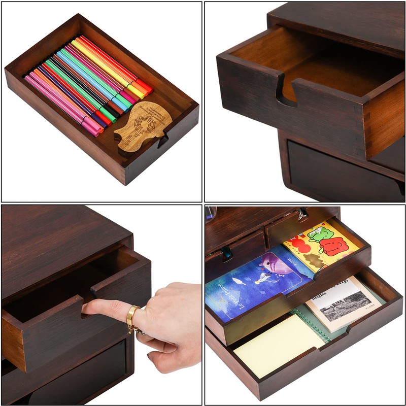 DEAYOU Bamboo Desk Organizer, 100% Natural Bamboo Desktop Drawer Organizer,