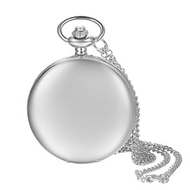 Lancardo Smooth Metal Silver Case White Dial Arabic Numbers Modern Pocket Watch With Chain