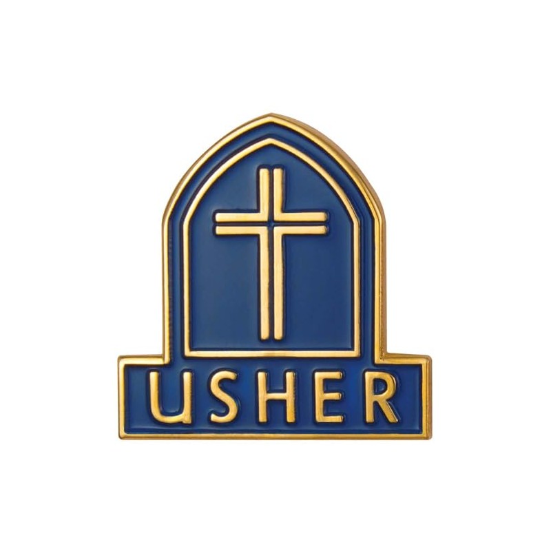 Church Usher Lapel Badge Magnetic Gold & Blue