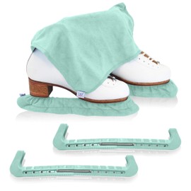 CRS Cross Ice Skate Guards, Soakers and Towel Gift Set. Essential Ice Skating Hard Guard and Soft Skate Blade Cover Accessories for Figure Skating or Hockey (Sit Spin Sea Foam, Medium)