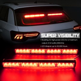 BooYu 2 in 1 LED Emergency Strobe Light Bar w/Digital Display Controller Windshield Traffic Advisor Visor Safety Warning Hazard Flashing Lights for Firefighter Police Trucks Vehicles (Red/Red)