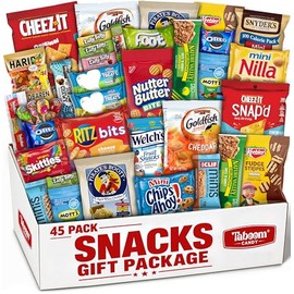 Snack Box Care Package Gift Box 45 Count - Assorted Snacks, Candy & Treats Variety Gift Box For College Students & Birthday Gifts