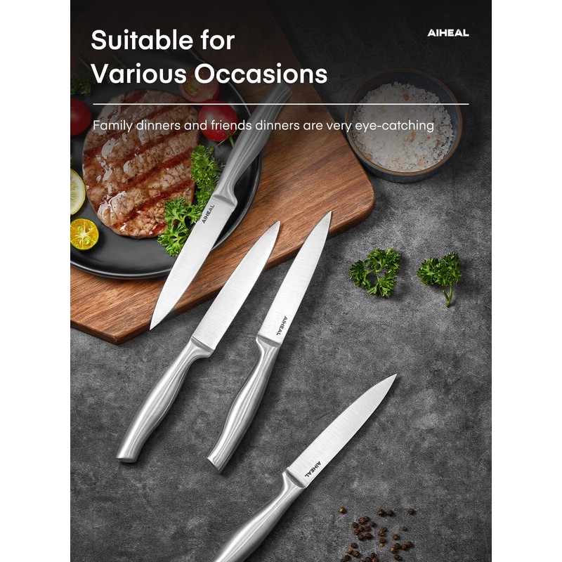 Aiheal Steak Knives, Stainless Steel Steak Knives Set of 8,