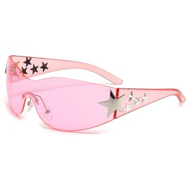 Dexspoeny Star Y2k Sunglasses for Women Men Shield Wrap Around Fashion Pink Sunglasses Oversized Fashion Sunglasses Y2K Aesthetic