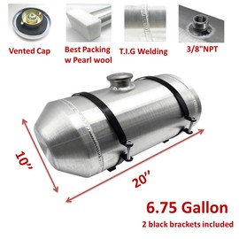 JSD 6.75 Gallon 10 x20" Spun Aluminum Fuel Tank / Gas Tank 3/8 inch NPT Outlet Center Fill