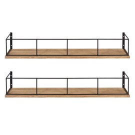 Kate and Laurel Benbrook 24 inch 2-Pack Wood and Metal Floating Wall Shelves, Rustic Brown and Black