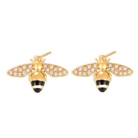 Cute Honey Bee Stud Earring for Women Hypoallergenic 18k Gold Plated Sparkling Cubic Zirconia Crystal Bumble Bee Statement Piercing Earrings Stainless Steel Dainty Animal Jewelry for Mom Daughter