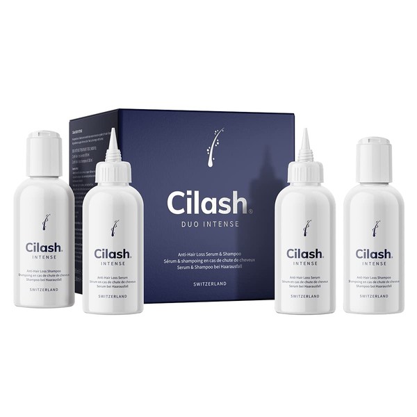 Cilash® Duo Intense (Serum and Shampoo) - Cilash Intensive Treatment Box for Hair Loss for 2 Months (2 Serums of 90 ml & 2 Shampoo of 100 ml) - Targeted Treatment Thanks to Prohairin-β4 Peptides