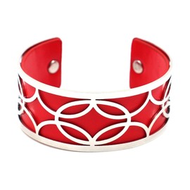 SHIMERITI Punk Rock Alloy Geometric Pattern Pu Leather Open Cuff Bracelet(Red)