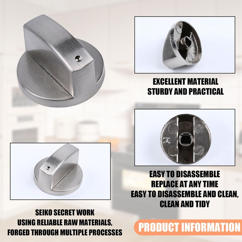 Gas Stove Knob,4PCS Metal Universal Gas Stove Control Knobs Adaptors,Silver