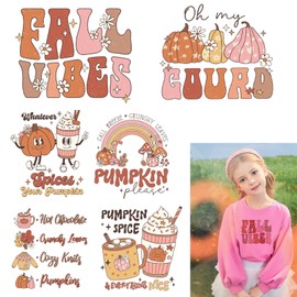 6Sheet Iron on Transfer for T-Shirt Fall Pumpkin Heat Transfer Iron on Decals Sticker Cute Thanksgiving Iron on Vinyl Designs for Fall Art Decoration