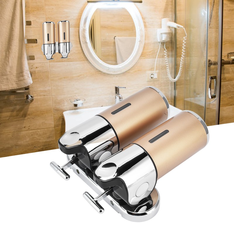 Wall Mount Soap Shower Dispenser Dual Pump 2 Separate Compartments