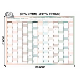 A3 Wall Planner Mid Year 2024-2025 Academic Calendar Annual Study Chart Large Yearly Planner Aug to Aug Full Academic Year Planning Organizer School Office Work Poster 29.7 x 42.0 cm(Folded)(1Pc)