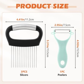 Onion Holder for Slicing, Large Onion Cutter Lemon Slicer with Peeler, Stainless Steel Vegetable Cutter Kitchen Chopper Slicing Assistant Tools for Meat, Potato, Eggs, Tomato(COLOR:silver)