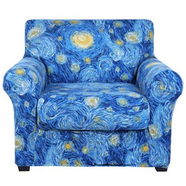 hyha Printed Couch Chair Cover - Floral Pattern Sofa Cover with Separate Cushion Cover, 2 Piece Stretch Armchair Slipcover Washable Furniture Protector (Armchair,Starry Sky)