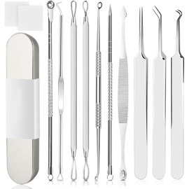 10 Piezas Kit Removedor de Espinillas, Removedor de Puntos Negros de Acero Inoxidable, Extractor de Acné de Acero Inoxidable, Adecuadas Para Eliminar El Acné, Las Espinillas, Las Partículas De Grasa. (Plata, 10PCS)